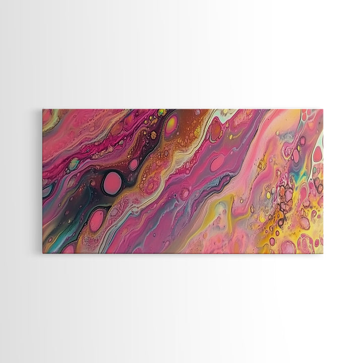 Pink Abstract, fluid art, cosmic energy, modern painting, blotter art, moody wall art, extra wide art, Framed Canvas Print, therapy art