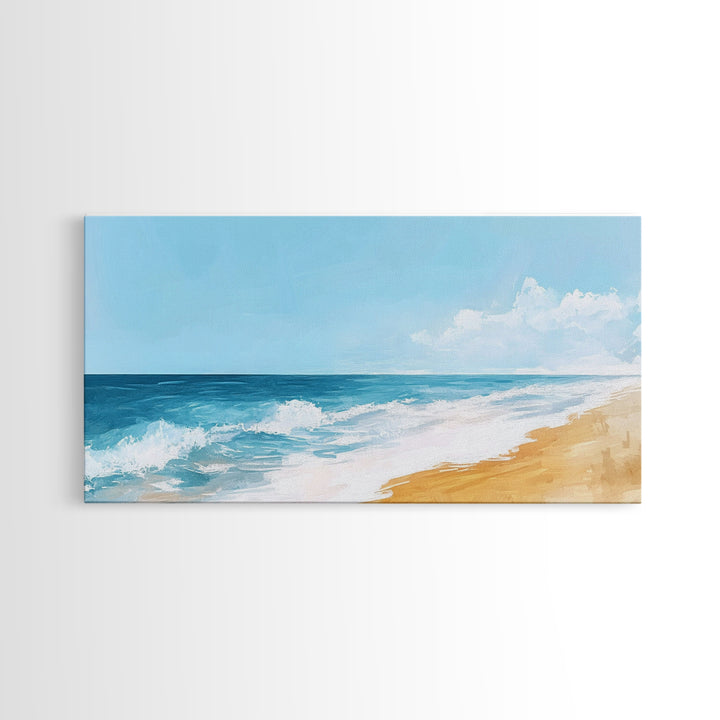 Ocean Beach Painting, seascape painting, coastal wall art, nautical decor, beach house art, panoramic painting, Canvas Print