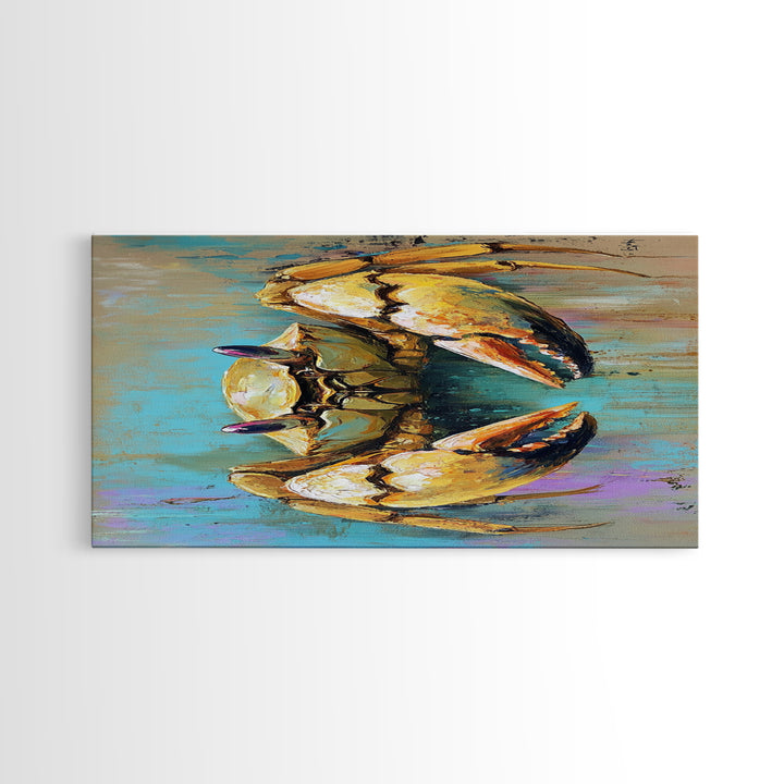 Crab Painting, Coastal Decor, Nautical Wall Art, Rustic Art, Framed Canvas Print, Ocean Artwork, Beach House Art, Marine Life Art