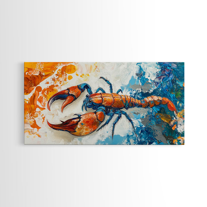 Crayfish Painting, Coastal Decor, Nautical Wall Art, Rustic Art, Framed Canvas Print, Marine Life Artwork, Ocean Inspired Art