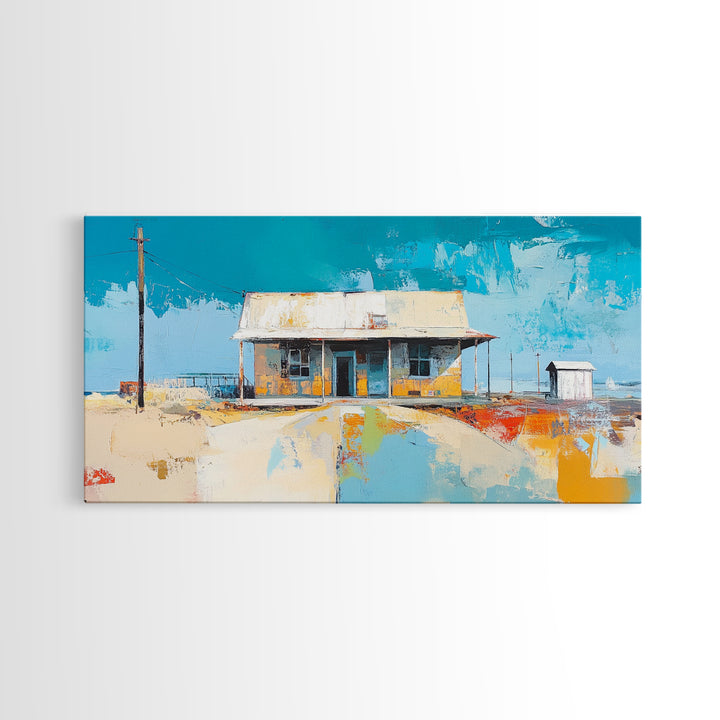 Desert House Art, southwest wall art, rustic decor, boho art, farmhouse art, coastal painting, framed canvas print