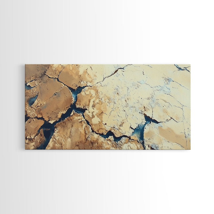 Cracked Earth, Abstract Painting, Earth Tones, Wabi Sabi Art, Minimalist Decor, Extra Wide Art, Framed Canvas Print, Rustic Art