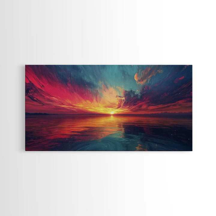 Cosmic Sunset, Dark Romance, Lofi Art, Moody Wall Art, Extra Wide Art, Above Couch Art, Framed Canvas Print, Bedroom Decor