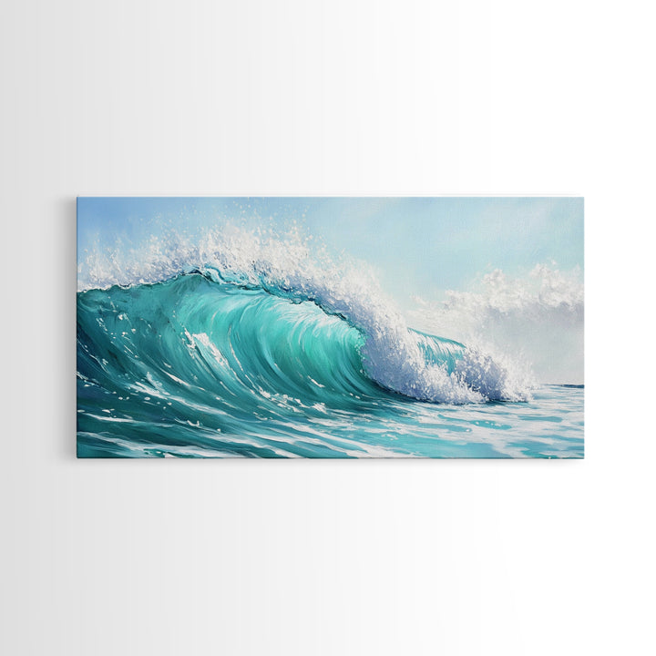 Ocean Wave, seascape painting, surf wall art, nautical decor, blue and green wall art, coastal landscape art, Canvas Print