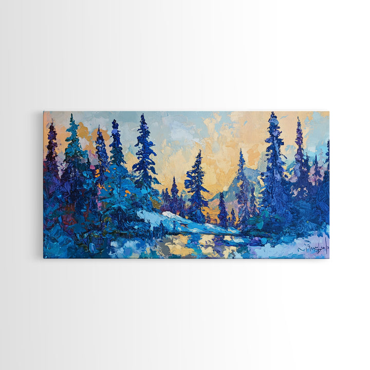 Pine trees, winter landscape, moody forest, framed canvas print, pine tree art, smoky mountain art, rustic wall art