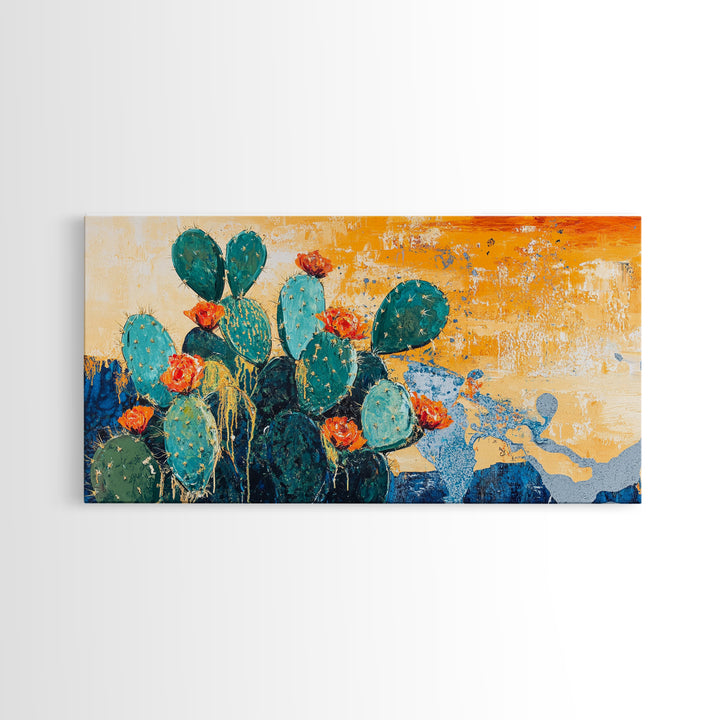 Cactus Painting, agave painting, southwest wall art, rustic decor, framed canvas print, desert painting, extra wide art, boho art