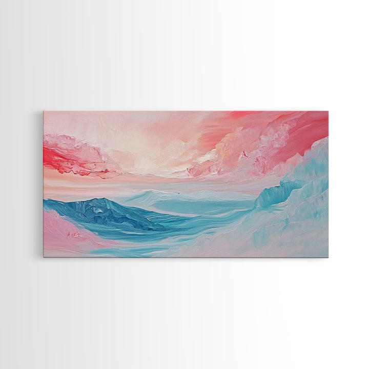 Abstract, pink blue, dreamy sky, Canvas Print, pink abstract art, landscape painting, soft color art, horizontal wall art