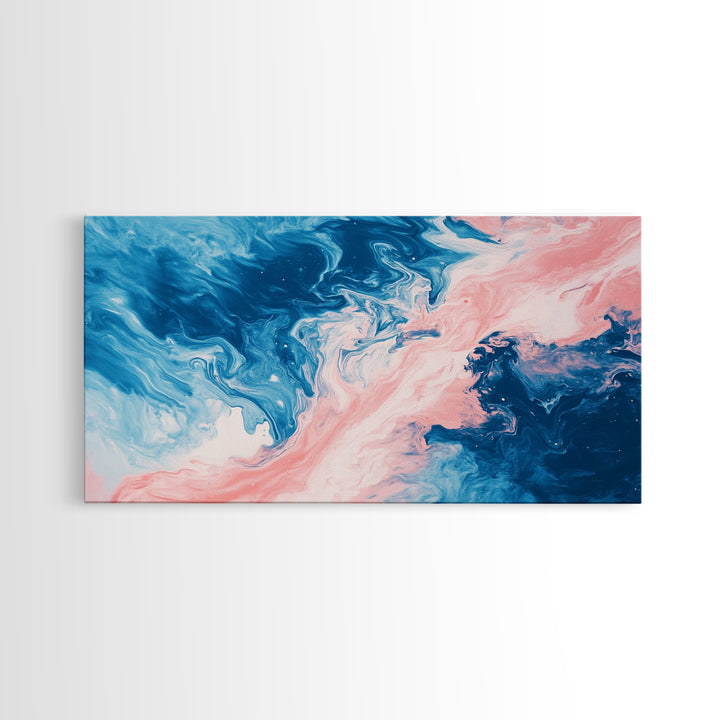 Blue Pink Abstract, Fluid Art, Ocean Inspired, Canvas Print, Whimsical Art, Light Pink Wall Art, Teal Wall Art, Therapy Art