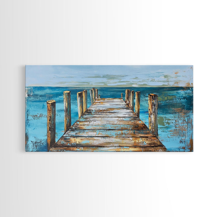 Dock Over Water, Coastal Landscape, Nautical Wall Art, Canvas Print, Lake Tahoe Art, Rustic Wall Art, Coastal Decor, Panoramic Art