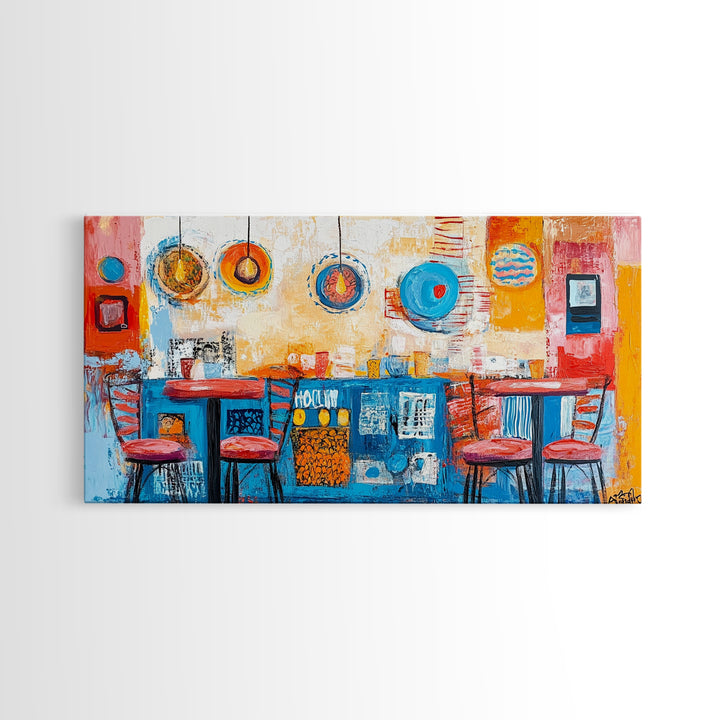 Cafe painting, espresso martini wall art, coffee wall art, food review kitchen art, warm cozy vibes, rustic decor, framed canvas print, boho art