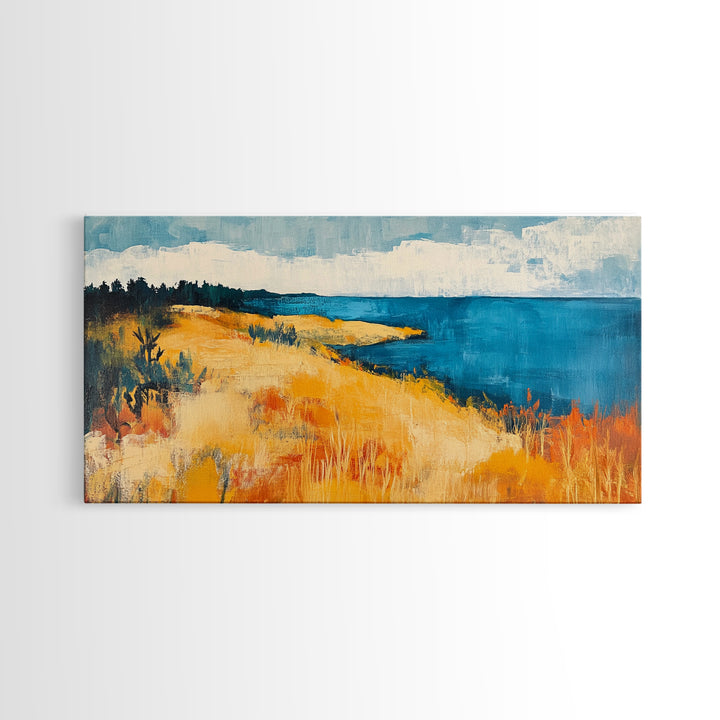 Coastal Landscape, Ocean Painting, Nautical Decor, Rustic Art, Farmhouse Art, Living Room Art, Framed Canvas Print, Extra Wide Art, Bedroom Art