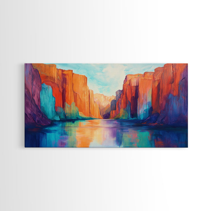 Canyon painting, southwest wall art, mountain painting, bold colors, moody art, rustic wall art, extra wide art, canvas print, scenic landscape