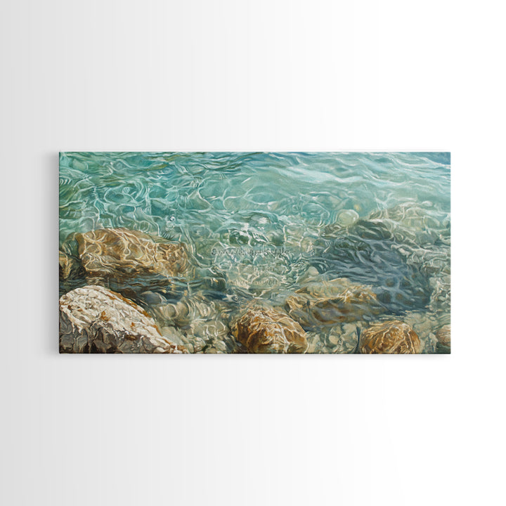 Crystal Clear Water, coastal painting, nautical wall art, beach house decor, ocean inspired art, Framed Canvas Print, blue and green wall art