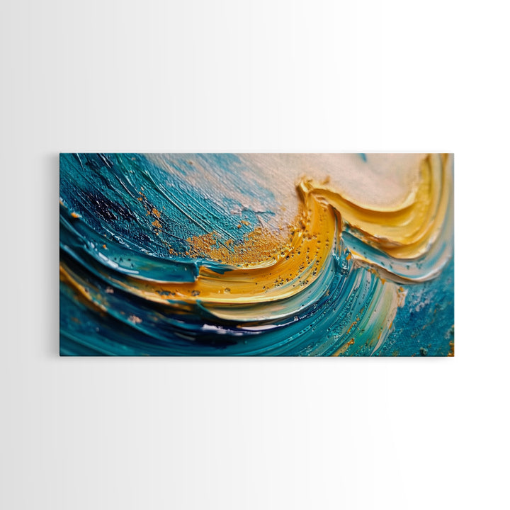 Abstract Ocean, Textured Painting, Teal Wall Art, Nautical Decor, Horizontal Wall Art, Framed Canvas Print, Coastal Decor, Extra Wide Art