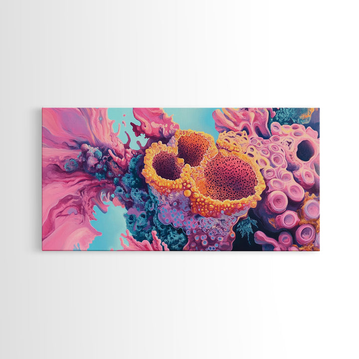 Abstract Coral, pink abstract art, ocean painting, marine life art, contemporary art, blue and green wall art, Canvas Print