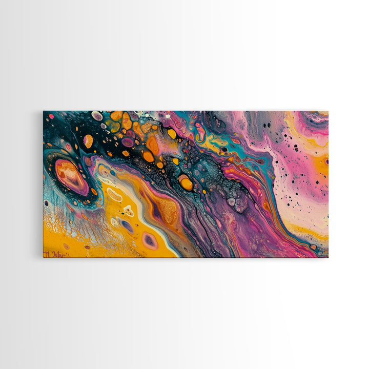 Abstract Galaxy, blotter art, cosmic painting, psychedelic art, vibrant colors, wabi sabi art, contemporary art, Framed Canvas Print
