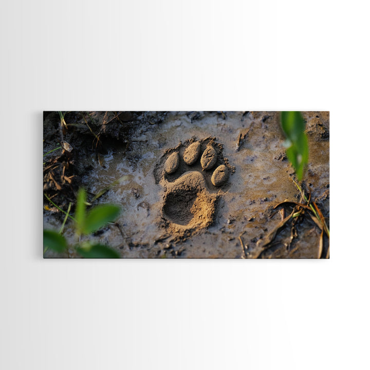 Animal Paw Print, rustic decor, moody art, nature painting, wildlife art, earthy tones, textured wall art, Framed Canvas Print