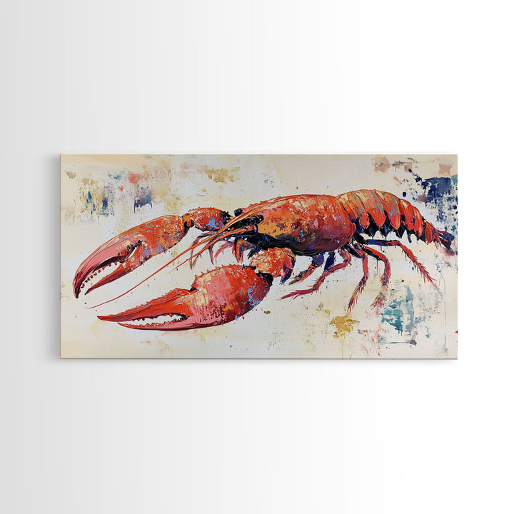 Crayfish Painting, Seafood Art, Rustic Wall Art, Coastal Kitchen Decor, Fishing Art, Nautical Decor, Long Narrow Wall Art, Canvas Print