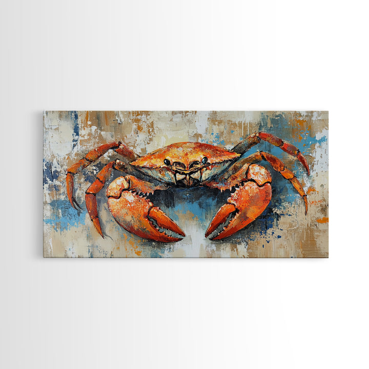 Crab Painting, Coastal Kitchen Art, Nautical Wall Art, Rustic Decor, Seafood Art, Maritime Art, Gift Idea for Him, Framed Canvas Print