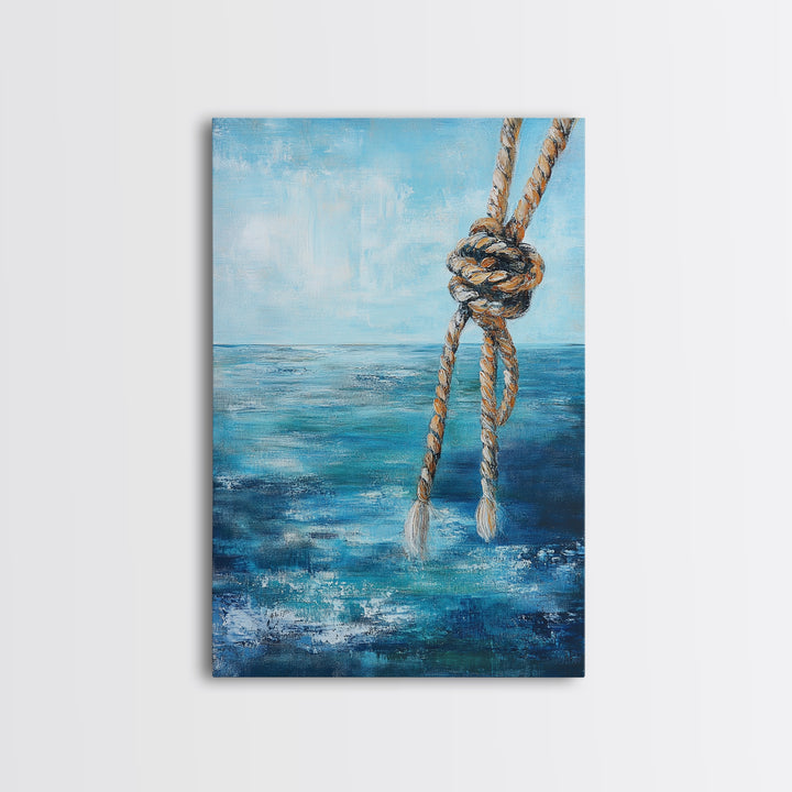 Nautical Rope Art, Coastal Decor, Ocean Inspired Painting, Maritime Wall Art, Blue and Green Wall Art, Canvas Print
