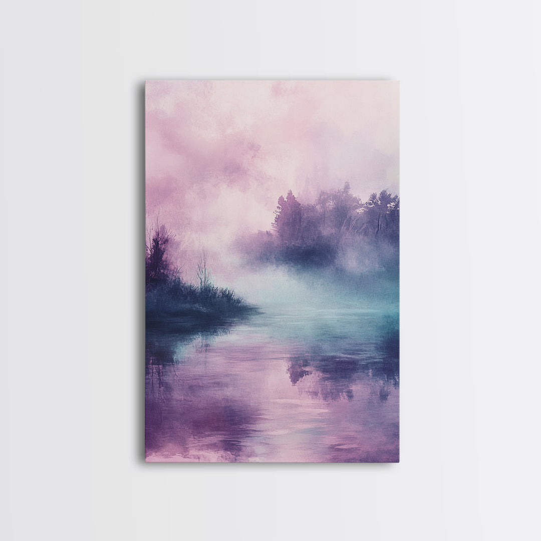 Pink Fog, moody art, landscape painting, light pink wall art, ethereal decor, minimalist art, framed canvas print, wabi sabi art