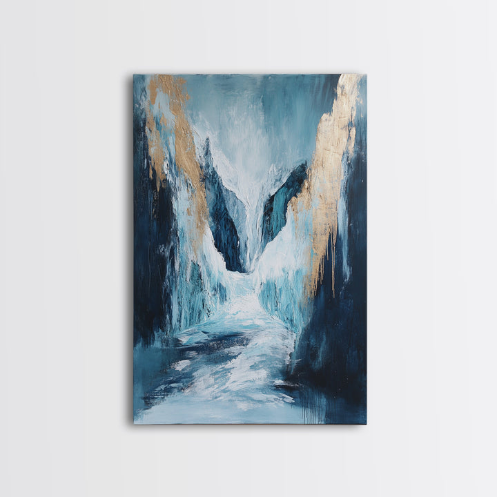 Abstract Glacier, wabi sabi art, zen wall art, blue and green wall art, minimalist art, Framed Canvas Print