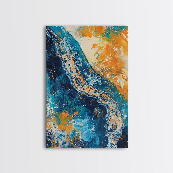 Abstract Ocean, Coastal Landscape Art, Blue and Green Wall Art, Teal Wall Art, Nautical Decor, Framed Canvas Print, Gift Idea