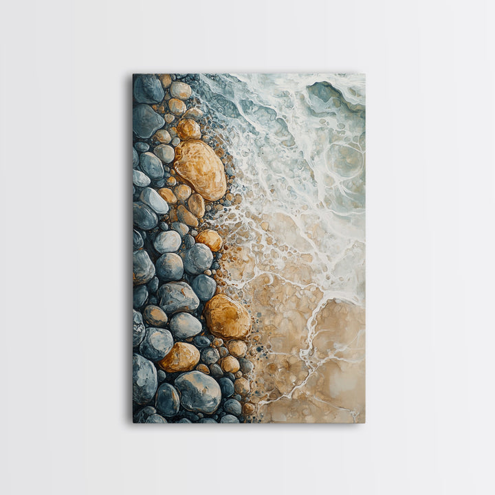 Ocean Shore Rocks, coastal wall art, surf wall art, beach house decor, nautical wall art, boho art, Framed Canvas Print