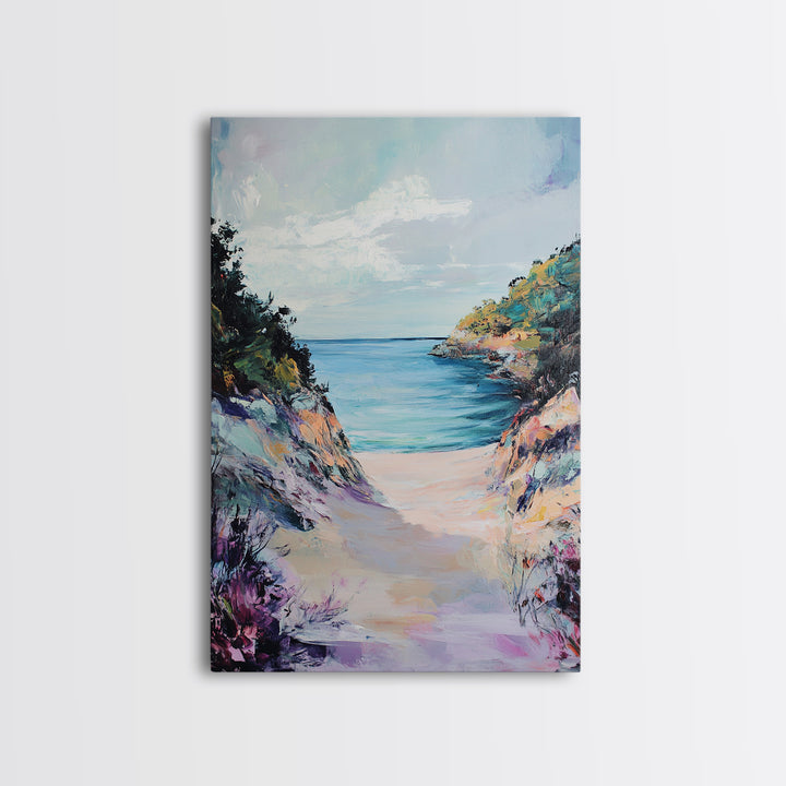 Coastal Cliff Path, coastal wall art, beach house decor, landscape painting, tropical wall art, Hawaii art, Canvas Print