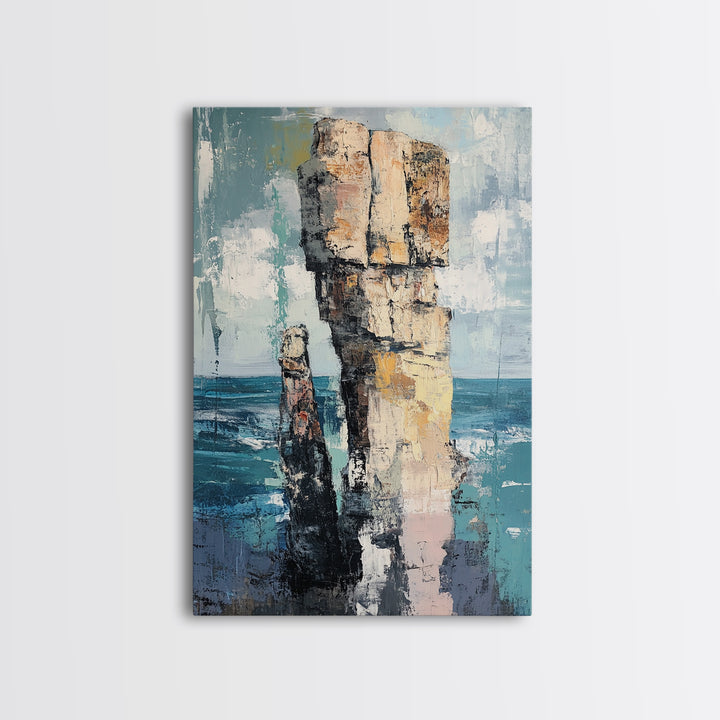 Coastal Rock Formation, Ireland Painting, Seascape Wall Art, Ocean Landscape, Nautical Decor, Framed Canvas Print, Living Room Art