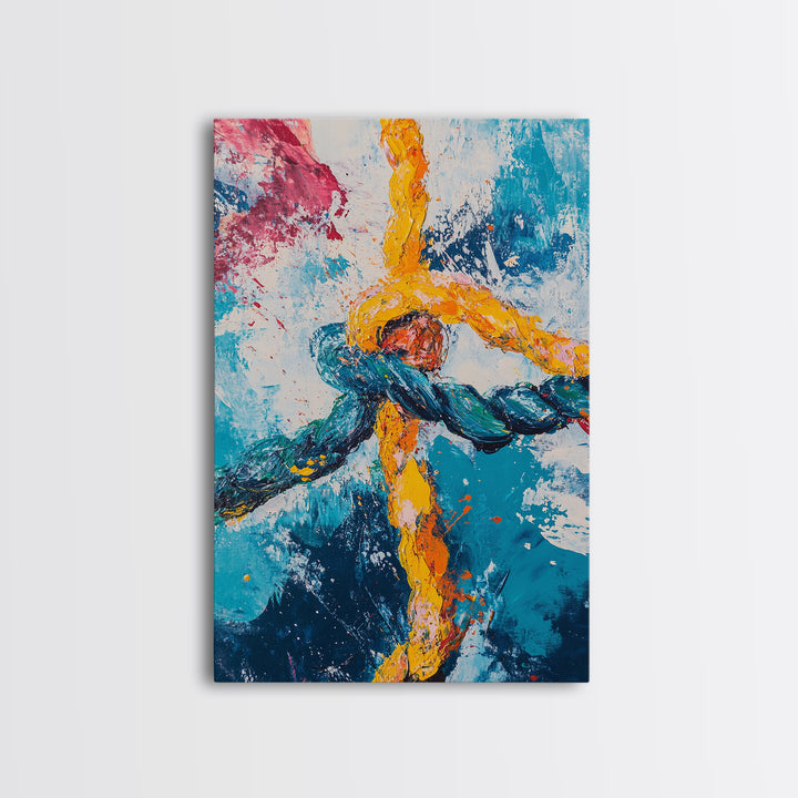 Rope, Knot, Abstract, Framed Canvas Print, nautical decor, coastal wall art, blue and green wall art, moody art, geometric wall art