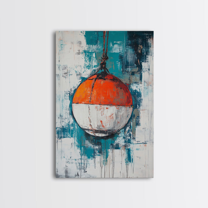 Nautical Buoy, nautical wall art, coastal decor, rustic wall art, gift idea, ocean painting, Framed Canvas Print, above bed wall art