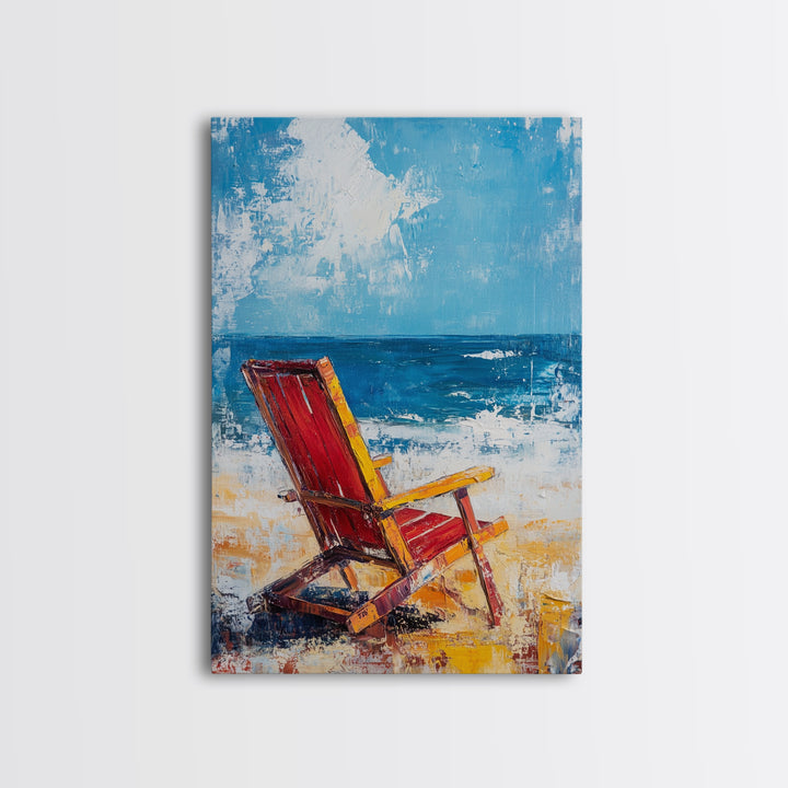 Beach Chair, Coastal Decor, Nautical Painting, Seascape Art, Ocean Wall Art, Coastal Landscape Art, Canvas Print, Gift Idea