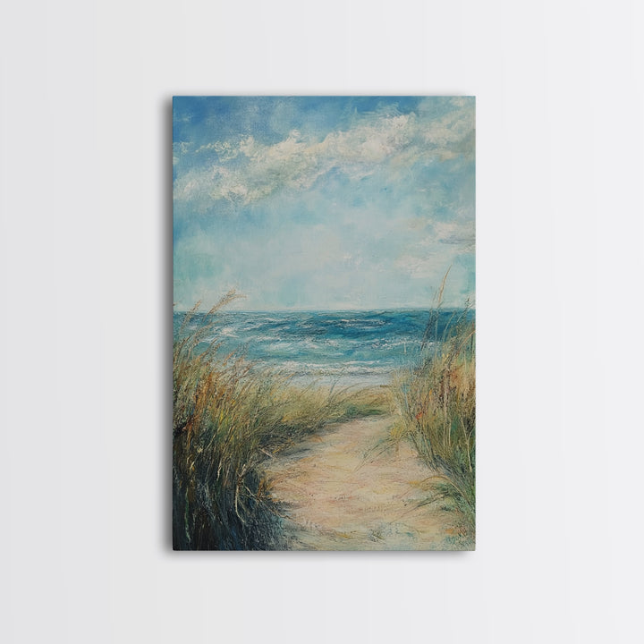 Beach Path, Coastal Decor, Nautical Wall Art, Seascape Painting, Canvas Print, Rustic Art, Above Bed Wall Art, Minimalist Art