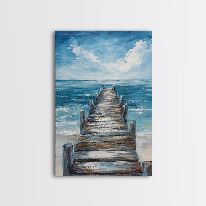 Ocean Dock Painting, Nautical Wall Art, Coastal Landscape Art, Seascape Painting, Canvas Print, Rustic Decor, Bedroom Art, Minimalist Art
