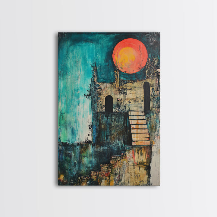 Abstract Castle, moody art, dark romance painting, gothic wall art, Canvas Print, Ozymandias art, blue and green wall art, vintage art