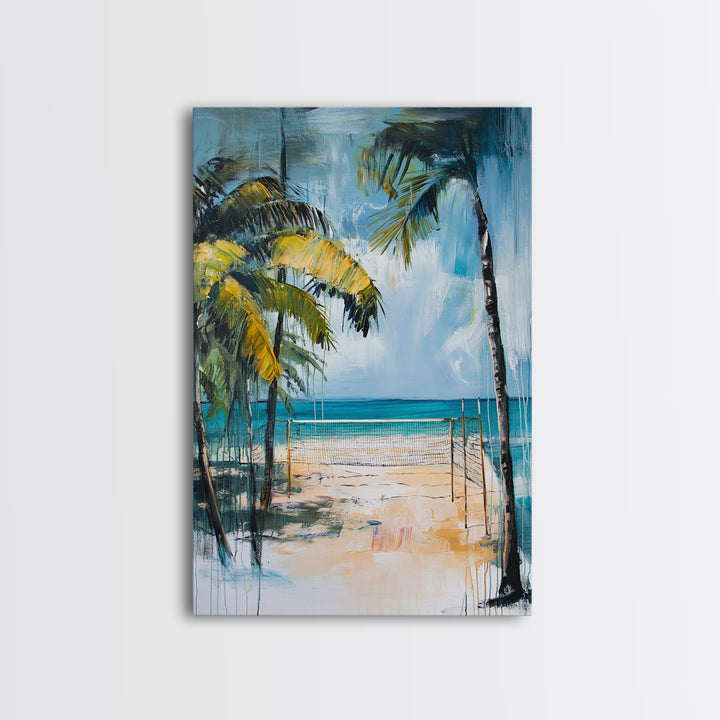 Beach Volleyball, Palm Tree Art, Nautical Painting, Coastal Wall Art, Ocean Art, Seascape Art, Canvas Print, Guest Room Art