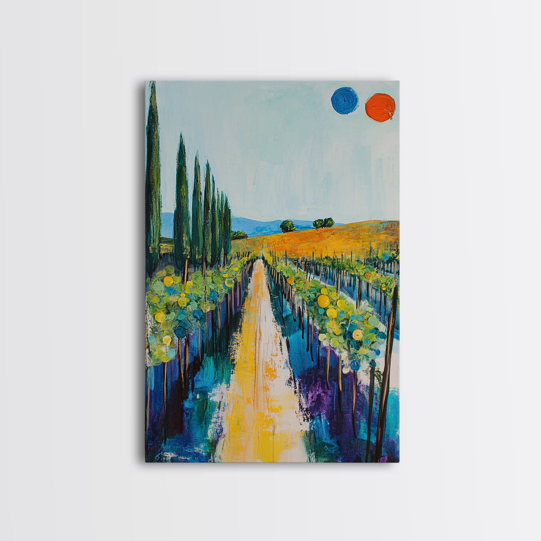 Vineyard Path, Tuscany painting, landscape painting, farmhouse art, rustic decor, above couch art, framed canvas print, wall art