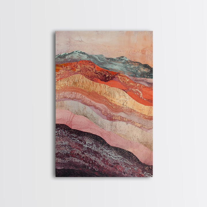 Abstract Landscape, mountain painting, geometric wall art, southwest wall art, moody art, gold abstract art, canvas print, wall art