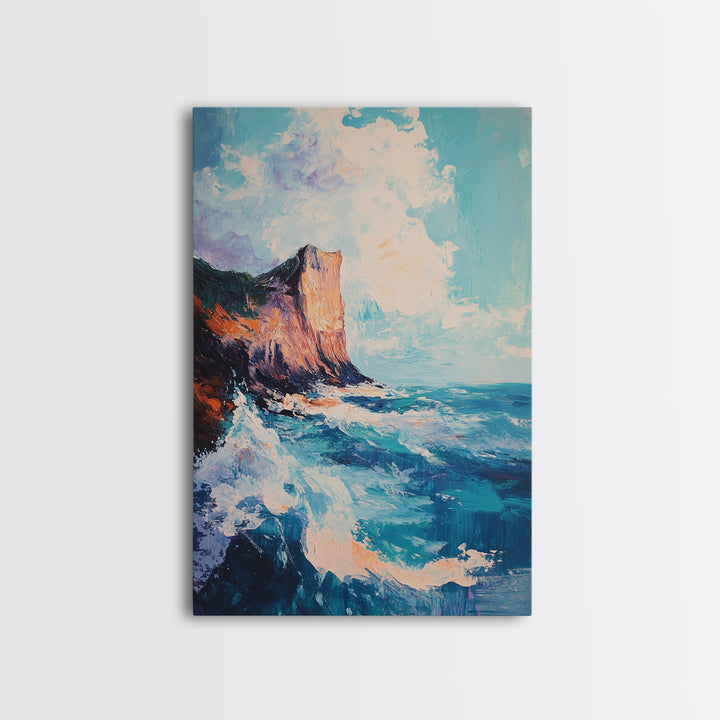 Coastal Cliffs, Seascape Painting, Ocean Waves, Canvas Print, Nautical Wall Art, Coastal Decor, Beach Art, Living Room Art