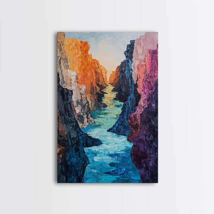Canyon River, Southwest Wall Art, Canvas Print, Landscape Painting, Rustic Decor, Adventure Art, Moody Art, Tall Narrow Art