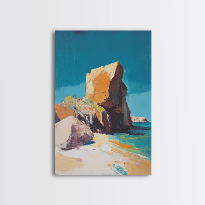 Coastal Rock, Seascape Painting, Canvas Print, Nautical Wall Art, Coastal Decor, Beach Art, Ocean Landscape, Gift Idea, Living Room Art
