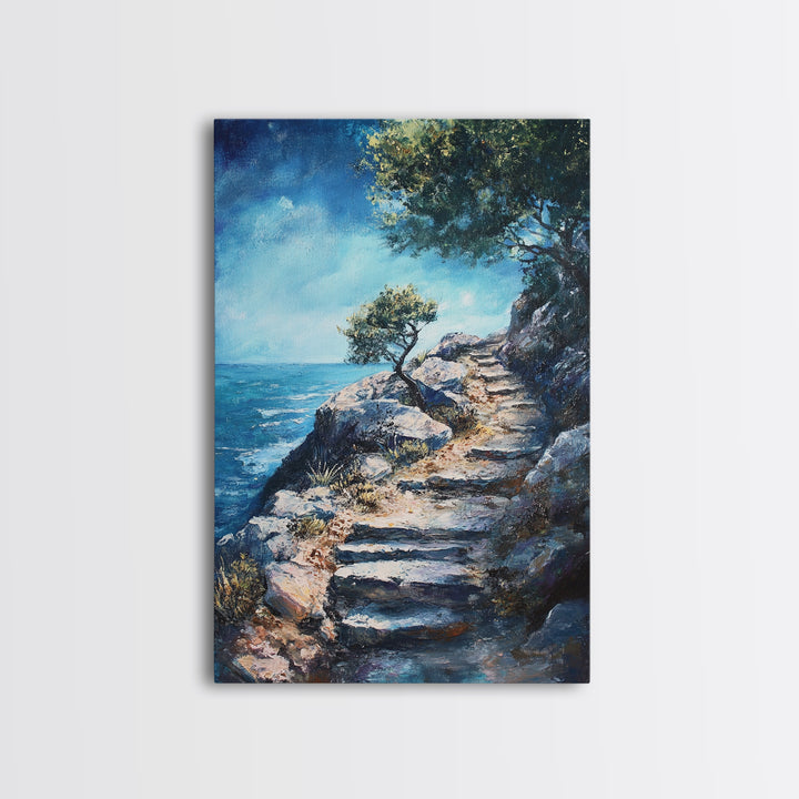 Rocky Path, Seaside Painting, Canvas Print, Coastal Landscape Art, Nautical Wall Art, Rustic Art, Above Bed Wall Art, Gift Idea