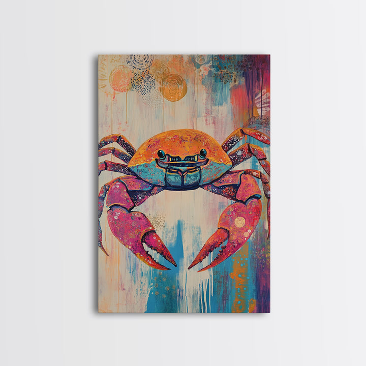 Vibrant Crab Art, Coastal Cowgirl Wall Decor, Nautical Painting, Ocean Wall Art, Beach House Decor, Canvas Print, Kitchen Wall Art