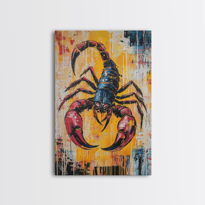 Bold Scorpion Framed Canvas Print Fierce Animal Wall Art, Yellow and Red Painting, Statement Office Decor, Wildlife Art Lovers Gift