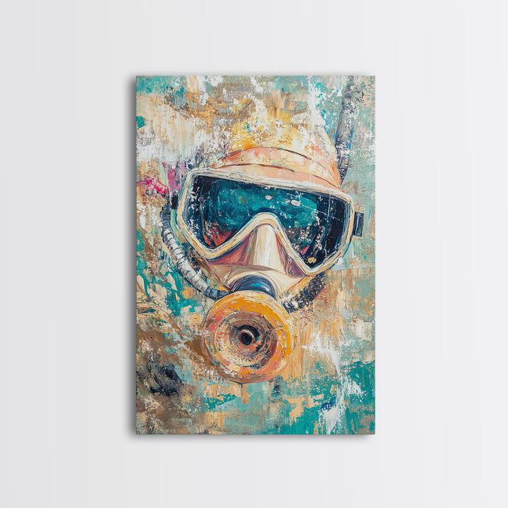 Diver Mask Artwork Canvas Print Scuba Diving Art, Nautical Wall Decor, Ocean Explorer Painting, Coastal Adventure Wall Art
