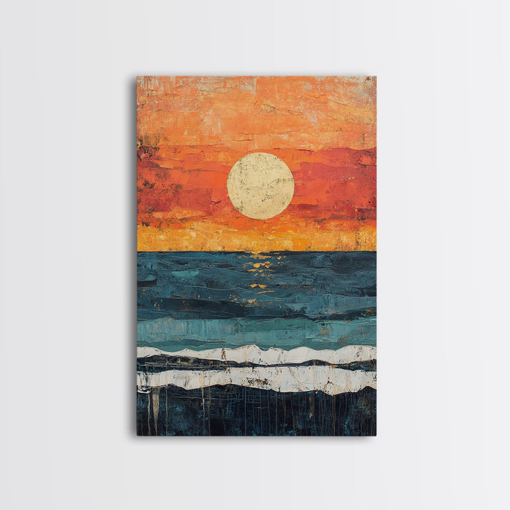 Vibrant Sunset Seascape Canvas Print, Beach House Art, Coastal Sunset Painting, Ocean View Wall Art, Nautical Home Decor, Serene Landscape