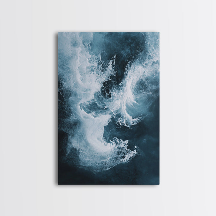 Abstract Ocean Mist Canvas Print | Modern Blue Wall Art | Fluid Painting | Minimalist Coastal Decor | Large Statement Artwork