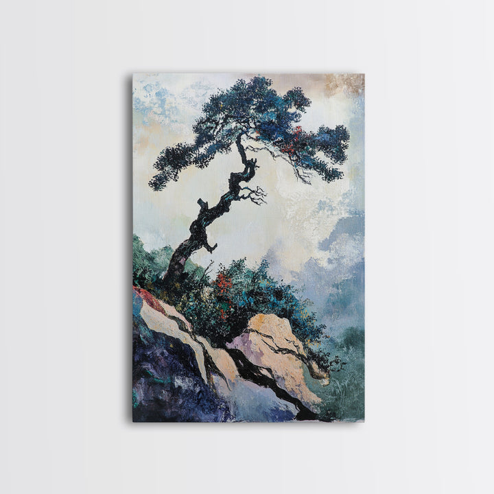 Bonsai Tree Canvas Print Japanese Zen Wall Art Serene Landscape Painting Minimalist Nature Decor Tranquil Home Aesthetic Meditative Artwork
