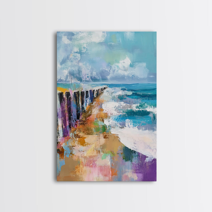 Ocean Pier, Coastal Landscape Art, Seascape Painting, Nautical Decor, Beach Wall Art, Living Room Art, Canvas Print, Gift Idea
